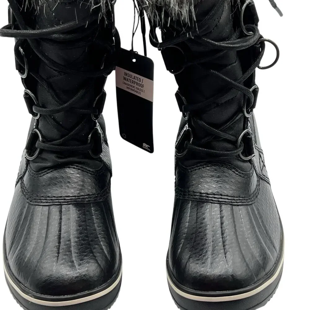 Sorel Womens Size 6.5  Tofino II Waterproof Faux Fur Trim‎ Boots Black Stone NWT